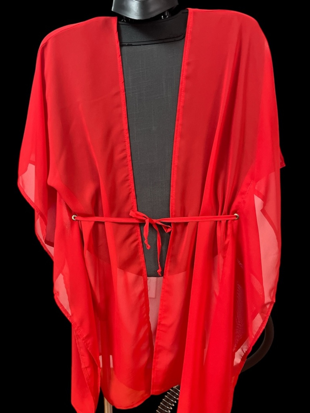 Red Sheer Tie-Waist Swim Coverup - Unbranded